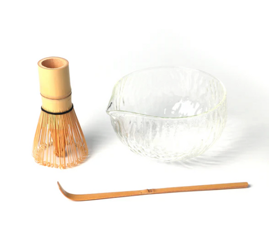 Matcha Set — 12oz Glass Latte Bowl with Whisk & Scoop