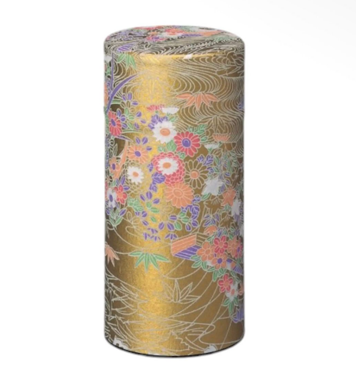 Yayoi Gold Washi Paper Wrapped Tea Canister (L) - Japanese