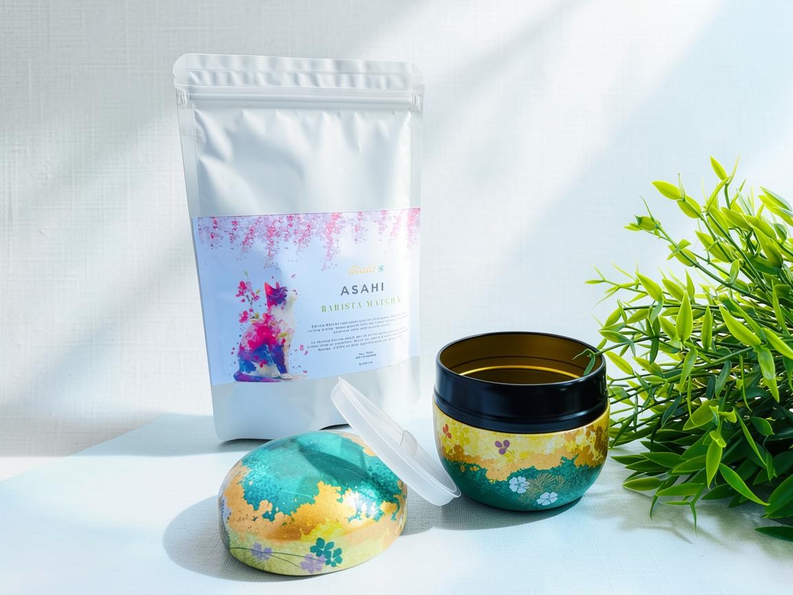 LISATA MATCHA Daily Ritual Bundle featuring a 100g bag of Asahi matcha and a decorative Japanese tea canister.